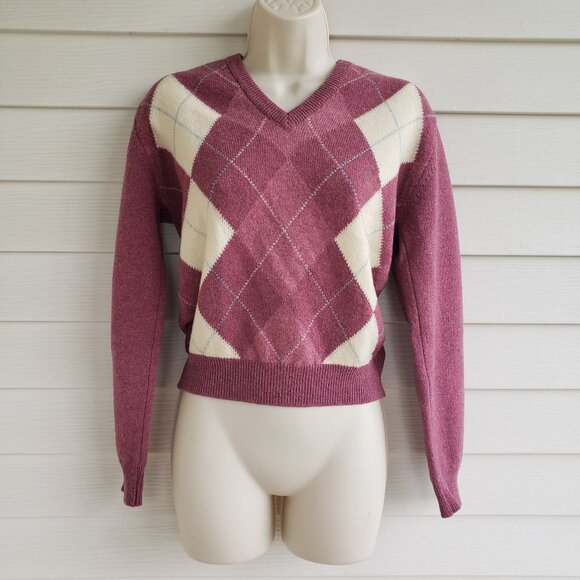 Vintage Andrew Stewart 100% Pure Lambswool Argyle Sweater Made in Scotland - Picture 1 of 7
